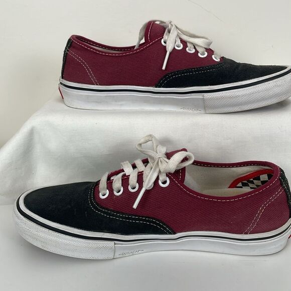 Vans Burgundy Black Canvas Sneakers Men’s 8 Lace Up Skateboarding Shoe - Picture 4 of 7